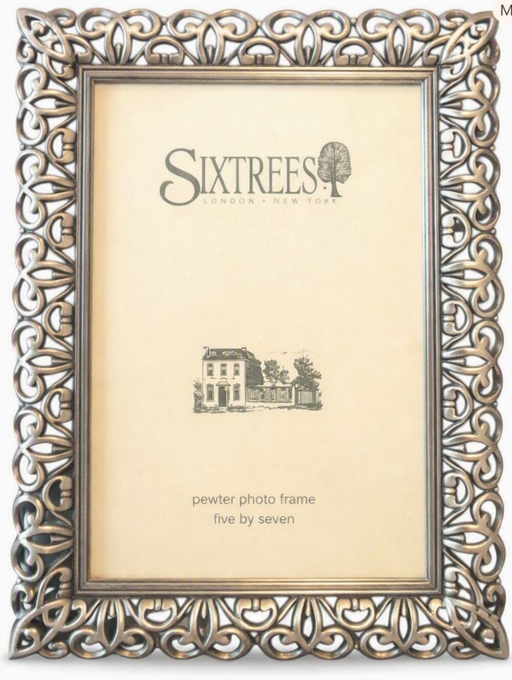 Sixtrees Pewter 5x7 Ornate Silver Photo Frame Scrollwork Pattern Velvet Back